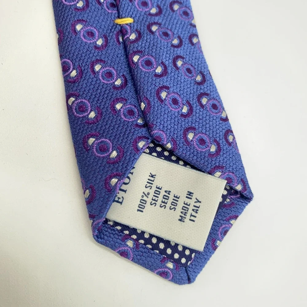 Eton Tie Men One Size Purple White Patterned Silk Classic Fit Necktie Italy Made
